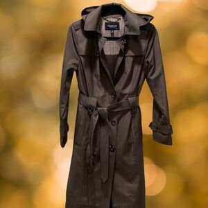 Chocolate Brown Long Trench Size XS removable hood